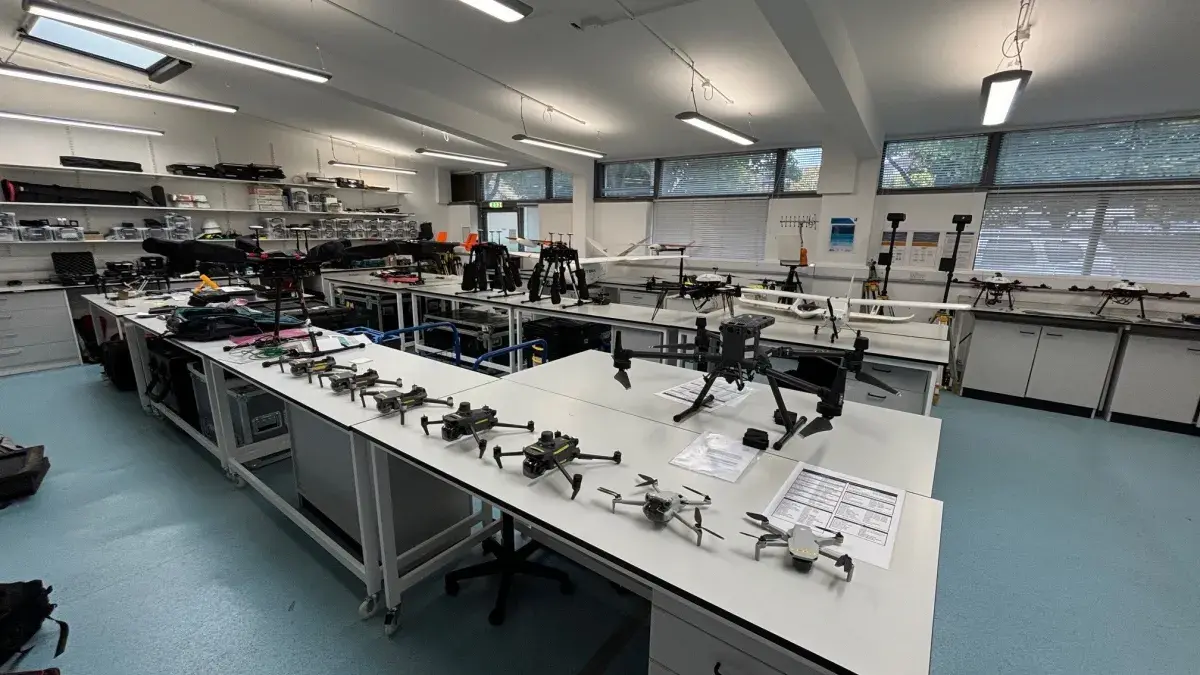 Laboratory with drones on the tables