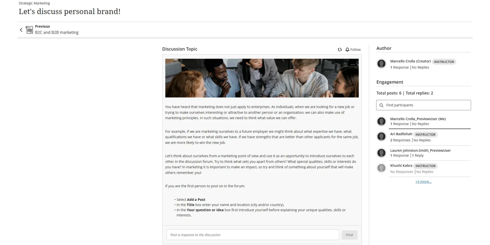 Image of discussion forum on online learning platform.