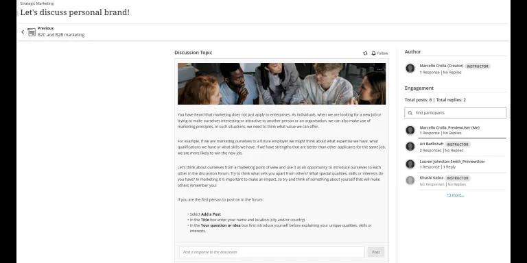 Image of discussion forum on online learning platform.