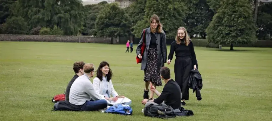 Students socialising in a park