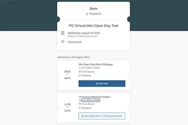 An example of an Open Day e-ticket.